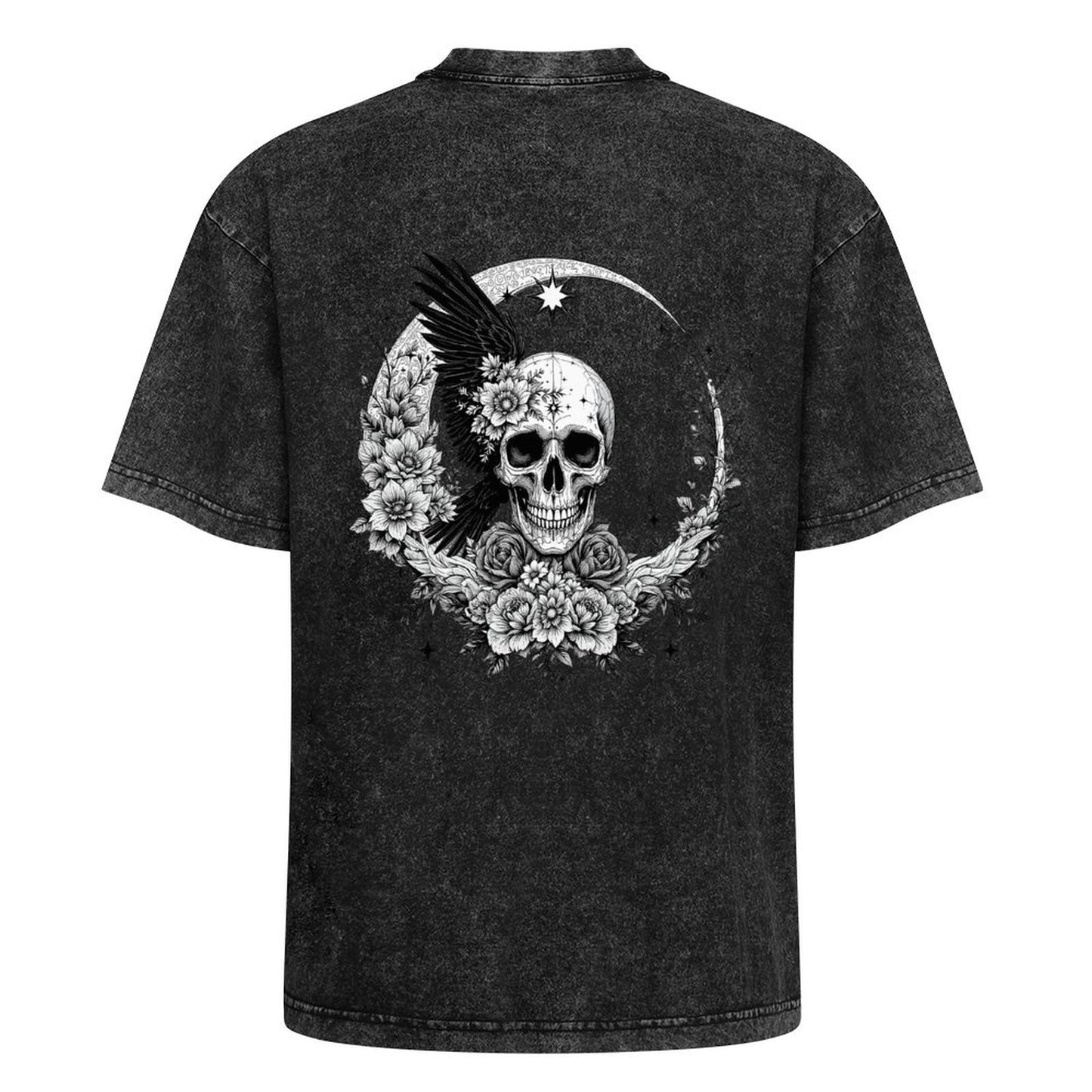 Cotton Men Washed T-Shirt (Back Printing) - Skull and Roses