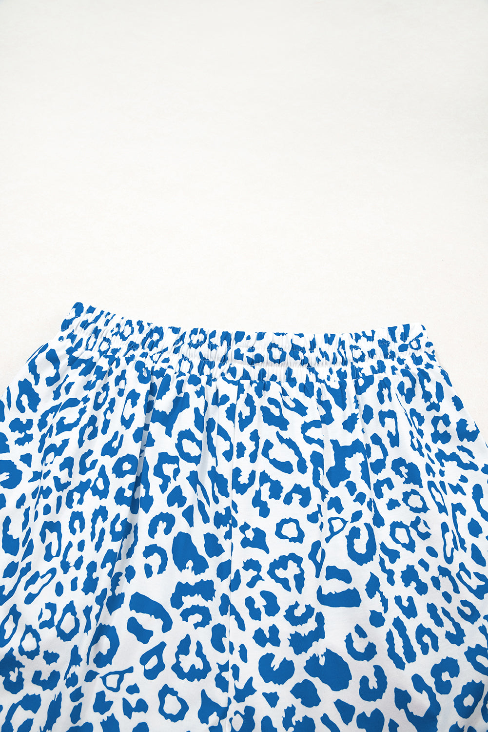 Blue Leopard Elastic Waistband Lace up Contrast Trim Casual Shorts