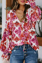 Rose Cakewalk Floral Smocked Billowy Sleeves Blouse