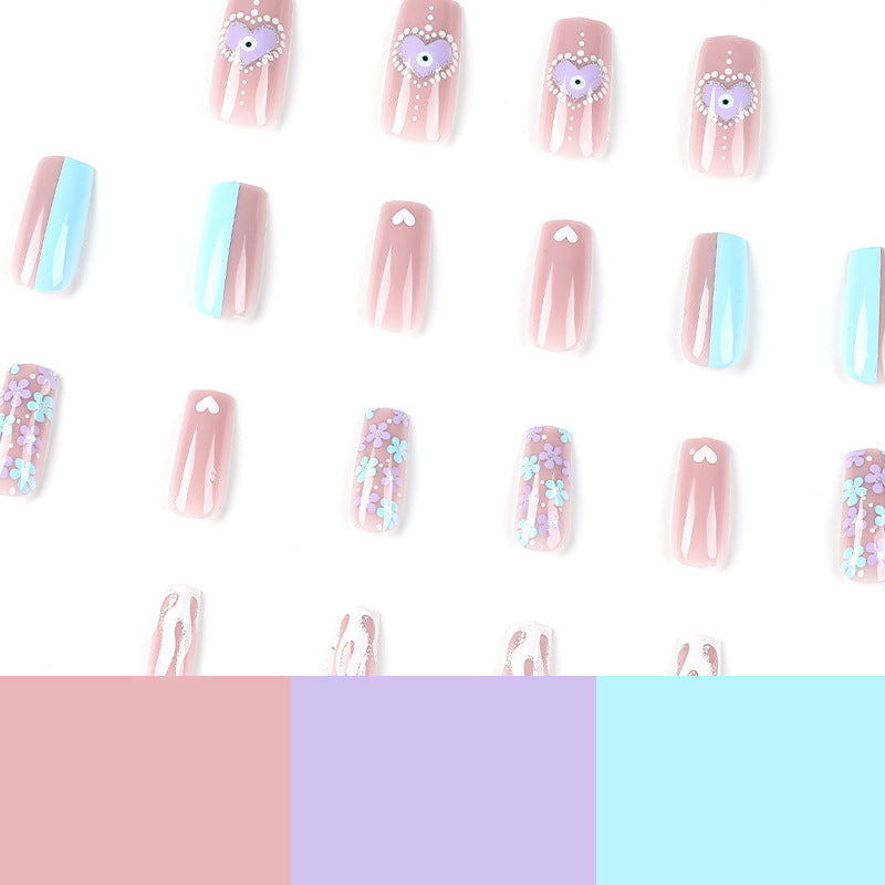 Press on armor finished white flame polka dots ins wind Press on armor gold glitter love pink blue flower nail – Image 4
