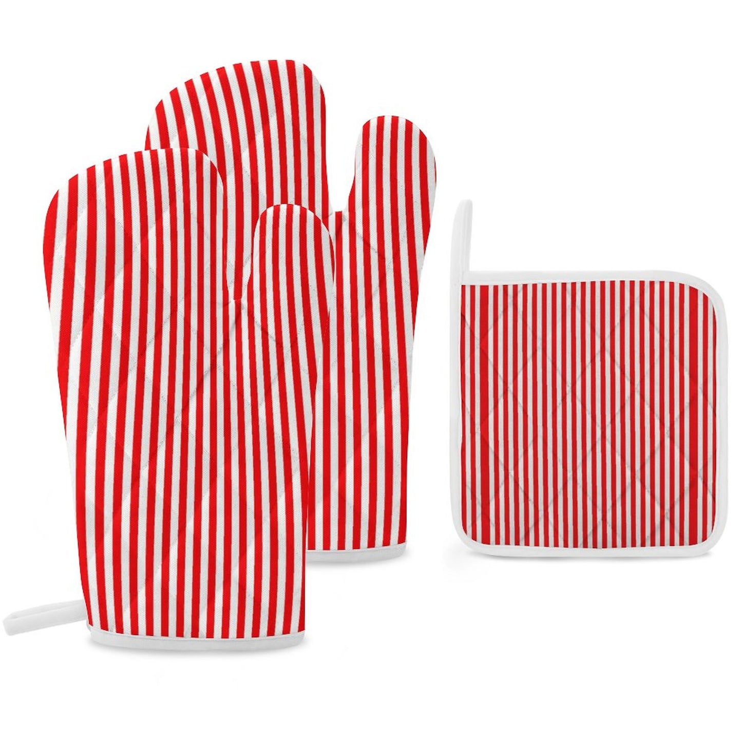 Oven Mitts & Pot Holder Set of 3 Red Stripes