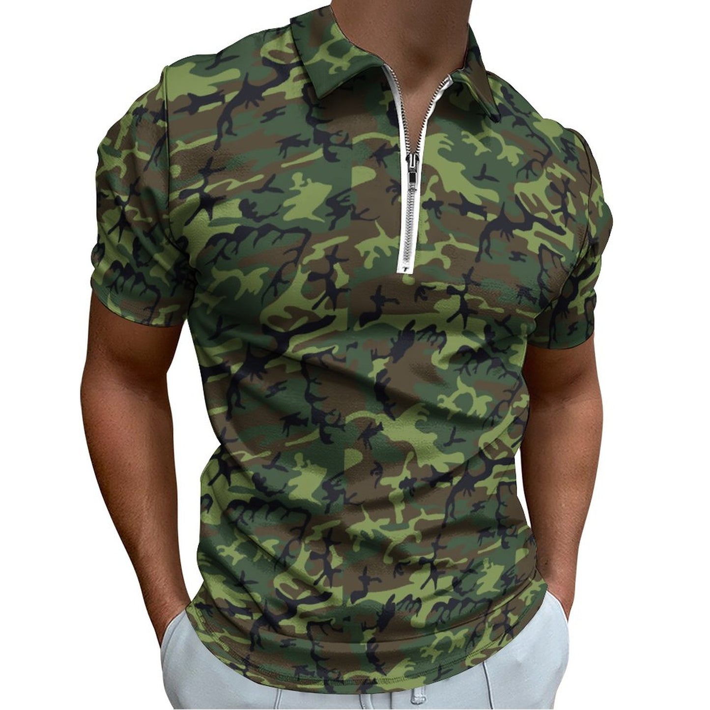Cotton Zip Short Sleeve POLO Shirt for Men