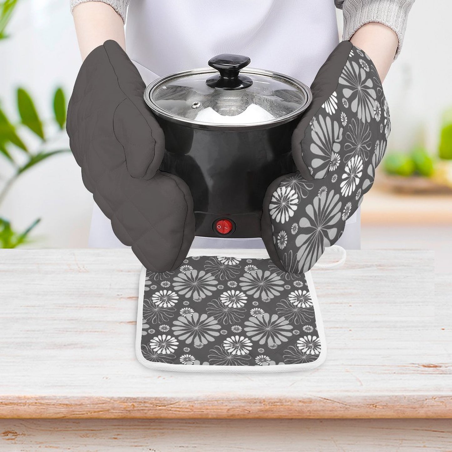 Oven Mitts & Pot Holder Set of 3 Gray