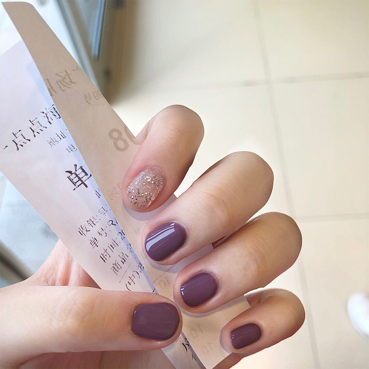 Rattan Purple Glitter Short Wear Nail Finished Fake Nail Nail Patch Nail Patch Waterproof Removable Nail Patch 365nails