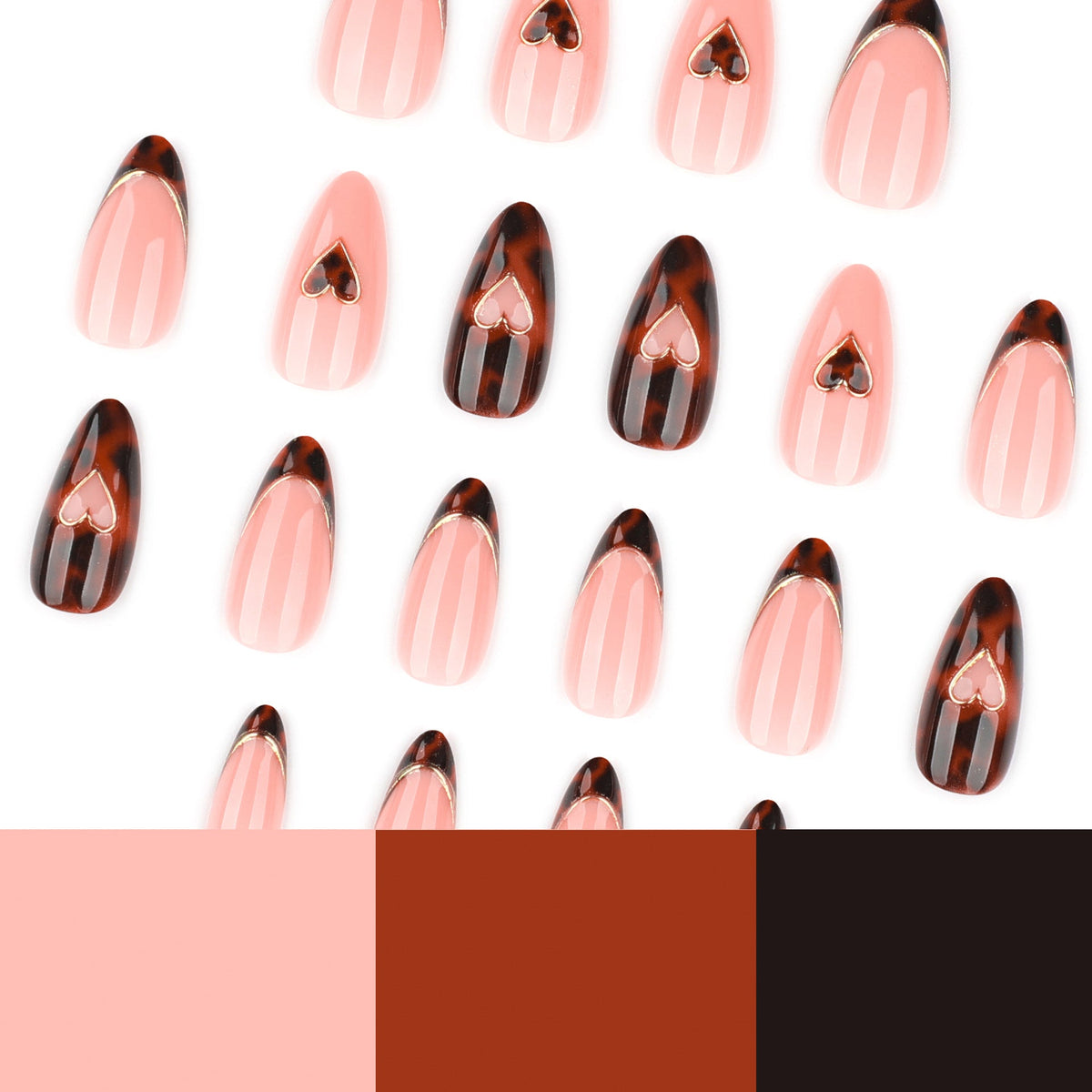 Peach Tortoiseshell Heart Accent Press-On Nails – Image 4