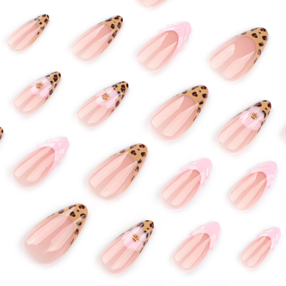 French leopard print flash 3D almond shape press-on nails – Image 3