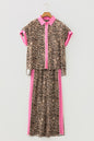 Brown Contrast Trim Leopard Top and Pant Set