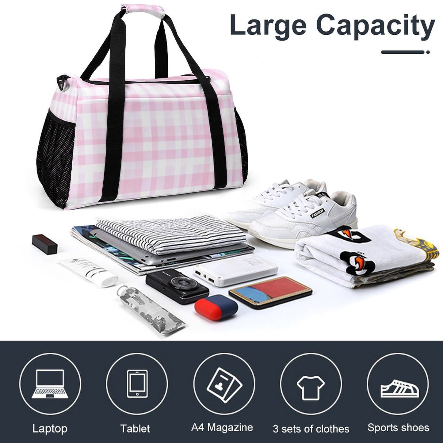 Travel Duffel Bag Pink Checker