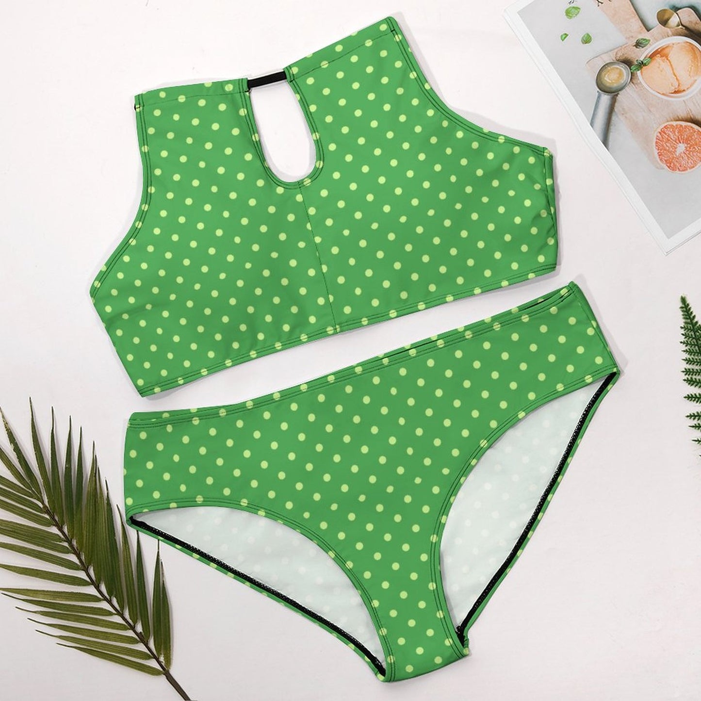 Plus Size Women's Two piece Swimsuit with High Neck Halter Top