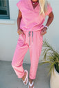 Bonbon Solid Color V Neck Tee Drawstring Pant Set