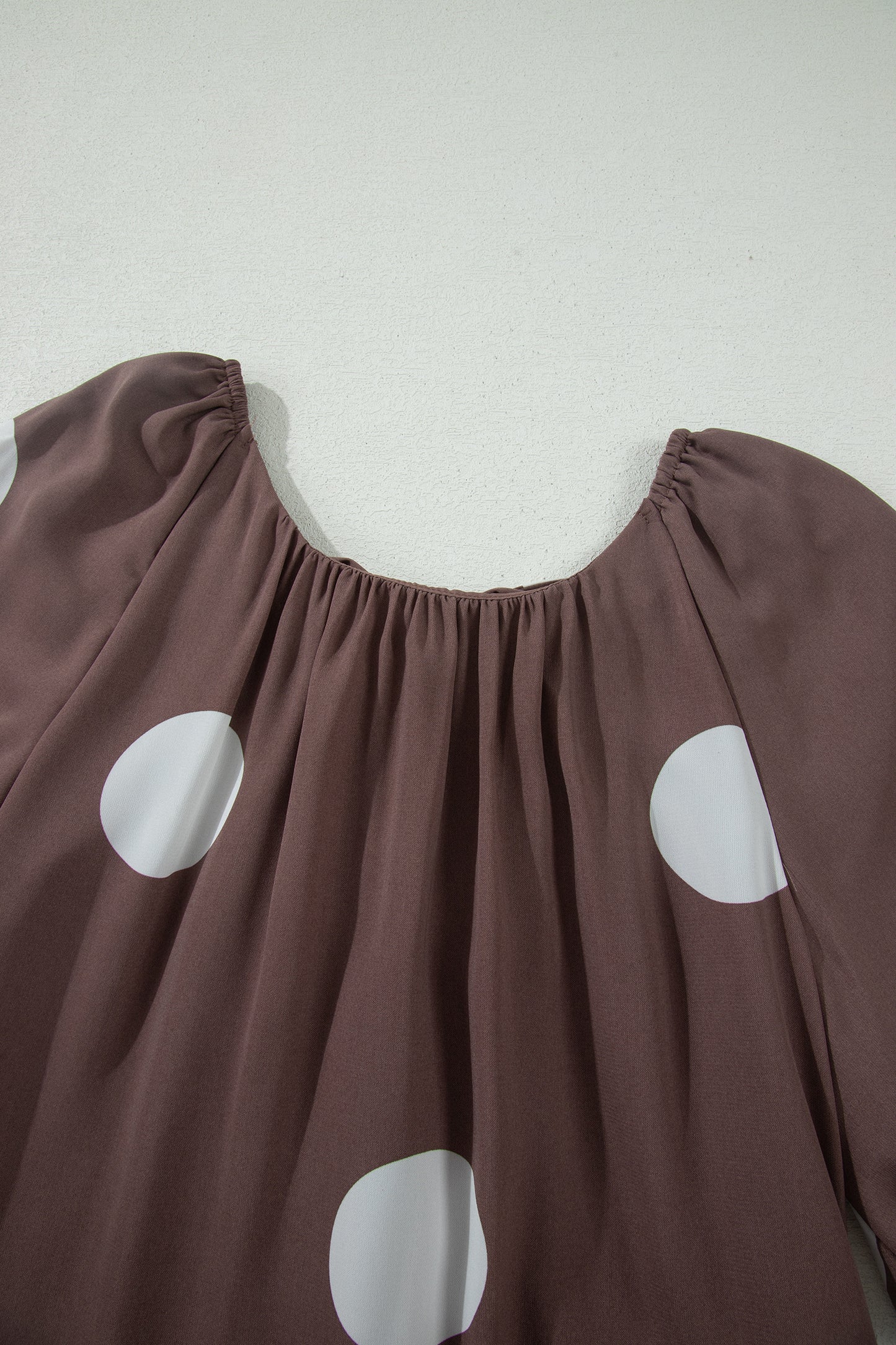 Brown Polka Dot Print Knot Back Short Puff Sleeve Loose Mini Dress