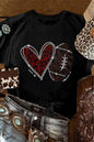 Black Rhinestone Rugby Football Heart Shape Graphic T Shirt