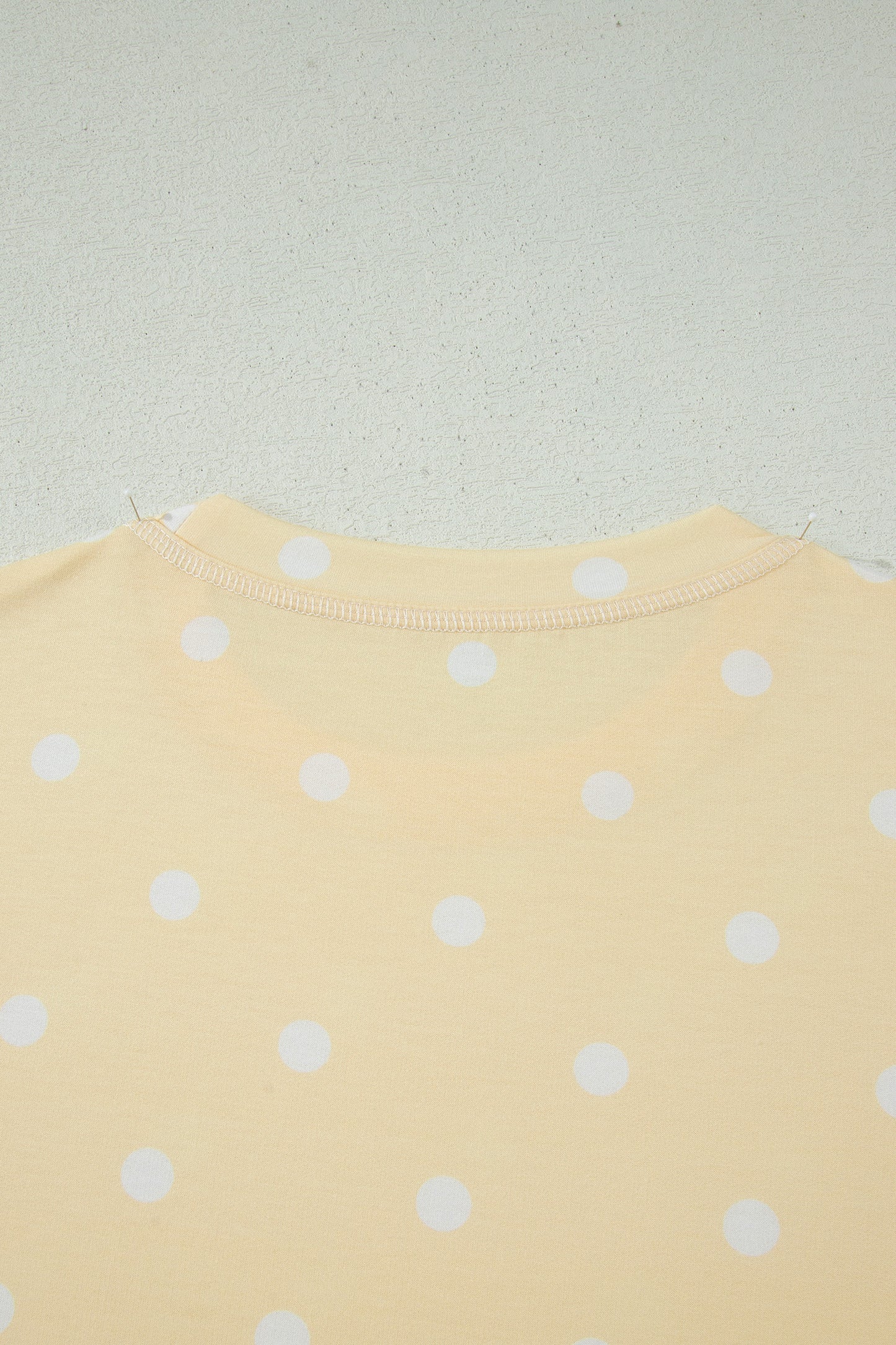 Yellow Exposed Seam Detail Polka Dot Loose Tee Drawstring Shorts Set