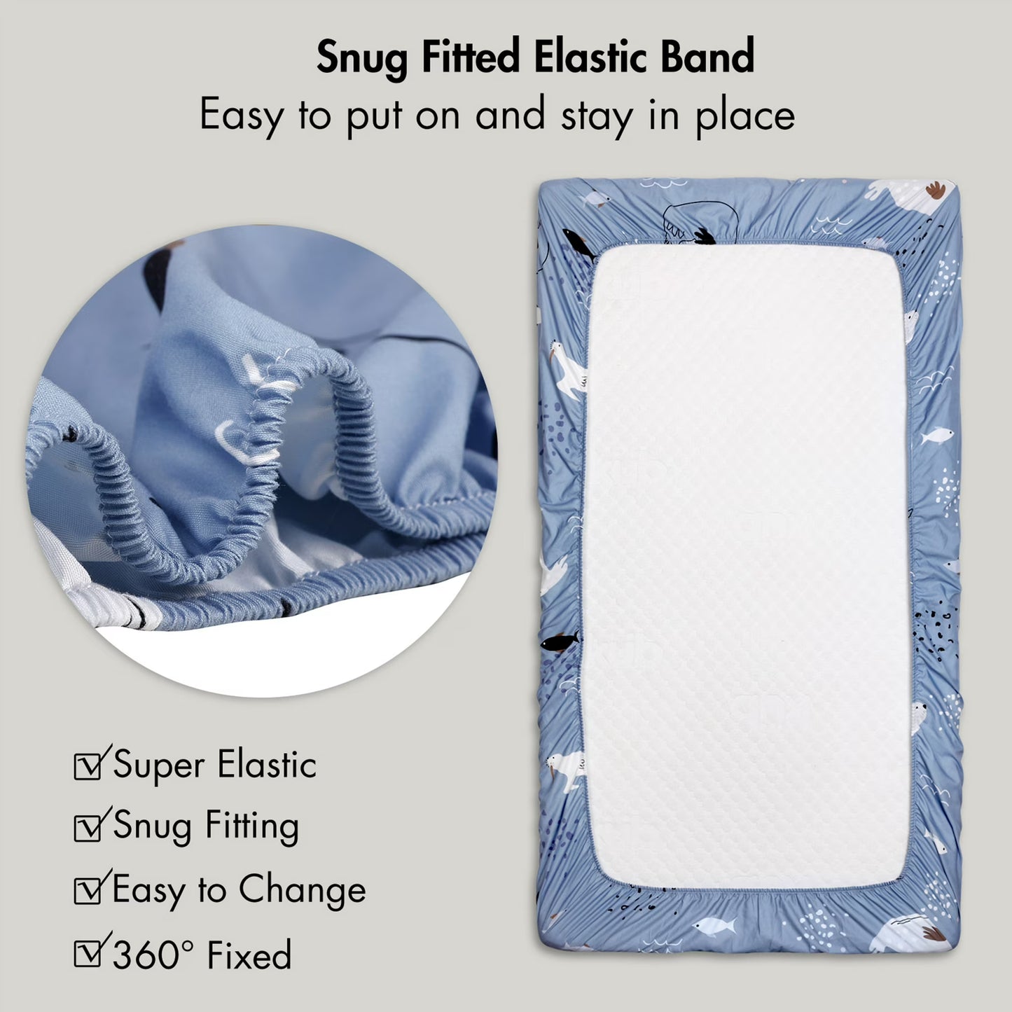 Baby Crib Sheets, Organic Fitted Elastic Toddler Bed Crib Mattress Sheets 52"x28"x9",Blue Ocean