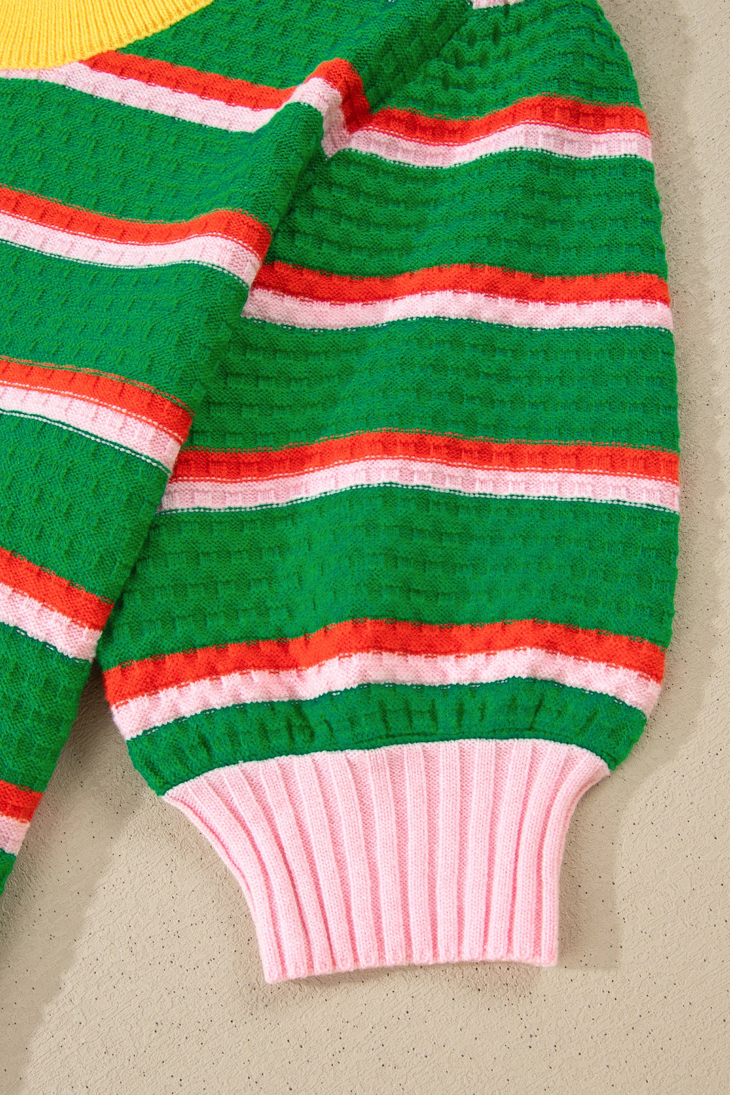 Green Stripe Colorblock Trim Half Sleeve Sweater Top