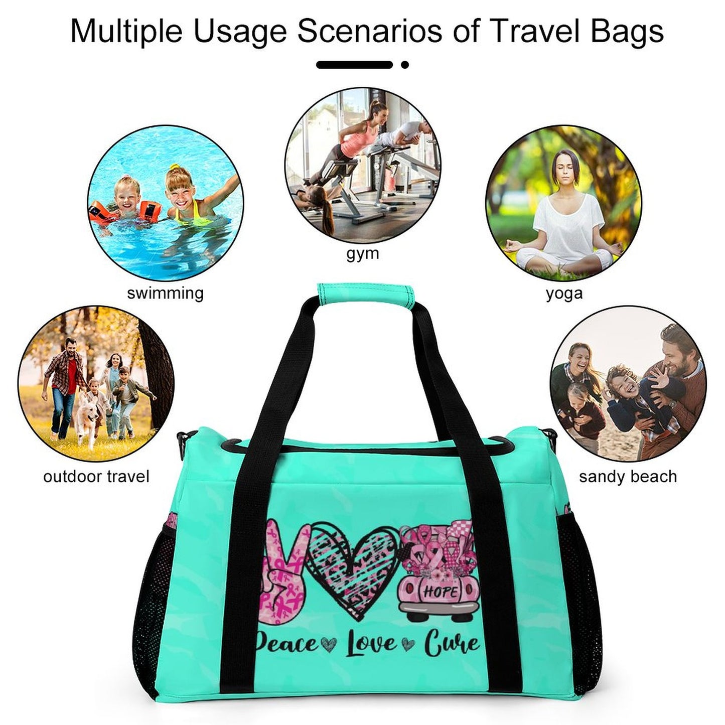 Travel Duffel Bag Peace Love Cure