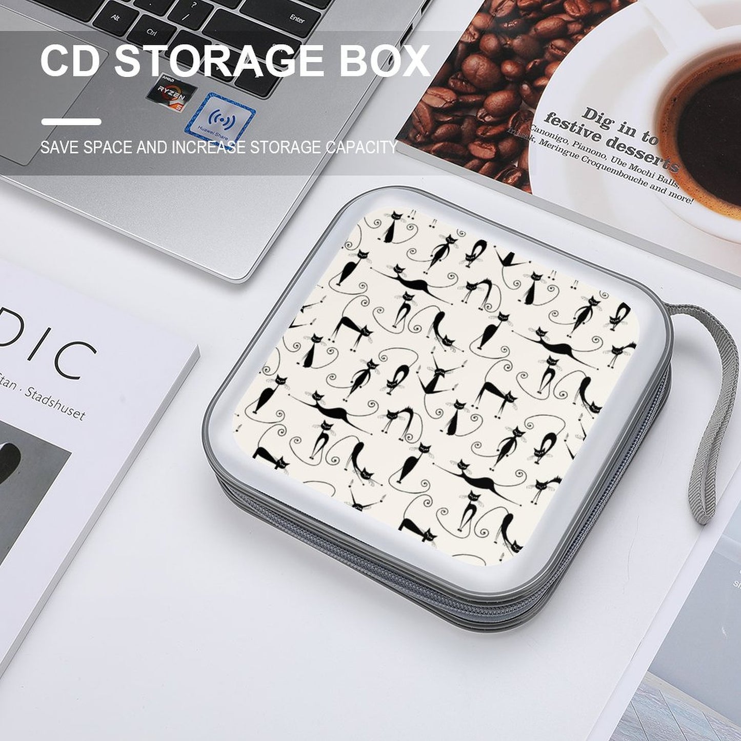 Portable Zipper Disc Storage Case for Car Home Travel - Cats