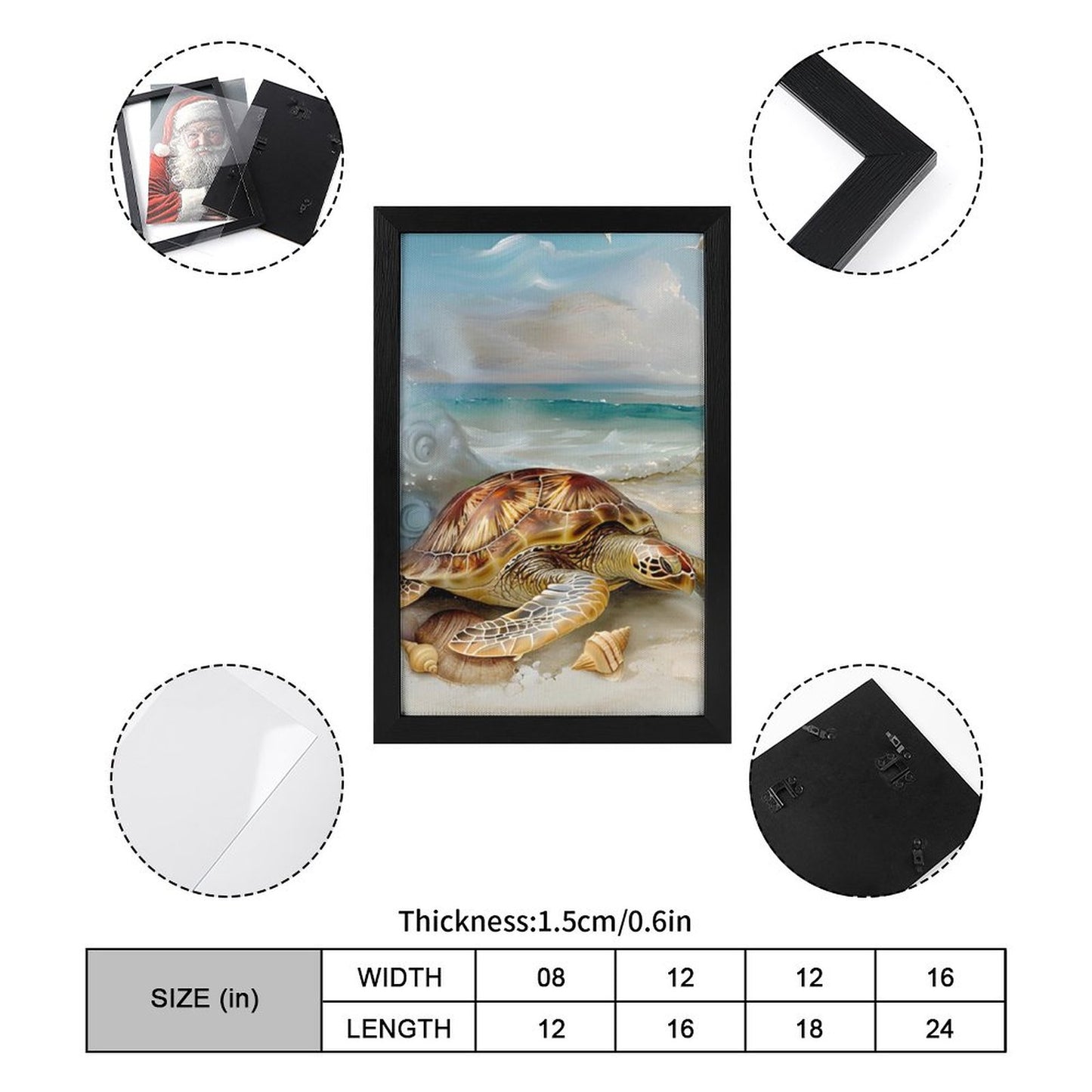 Modern Outer-Framed Vertical Canvas Art Print-Abstract Minimalist Decor - Turtle