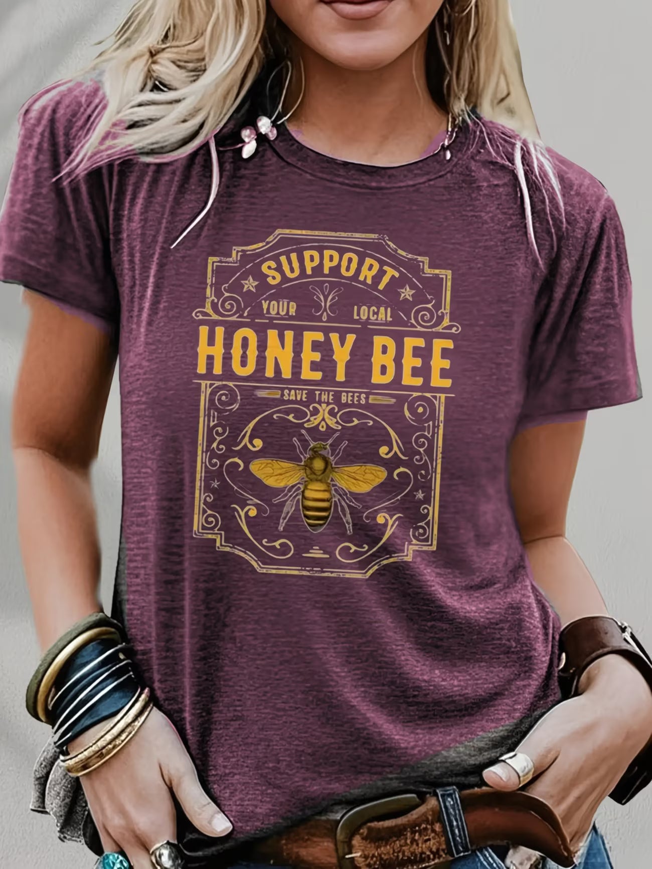 Casual Short Sleeve Top - Honey Bee