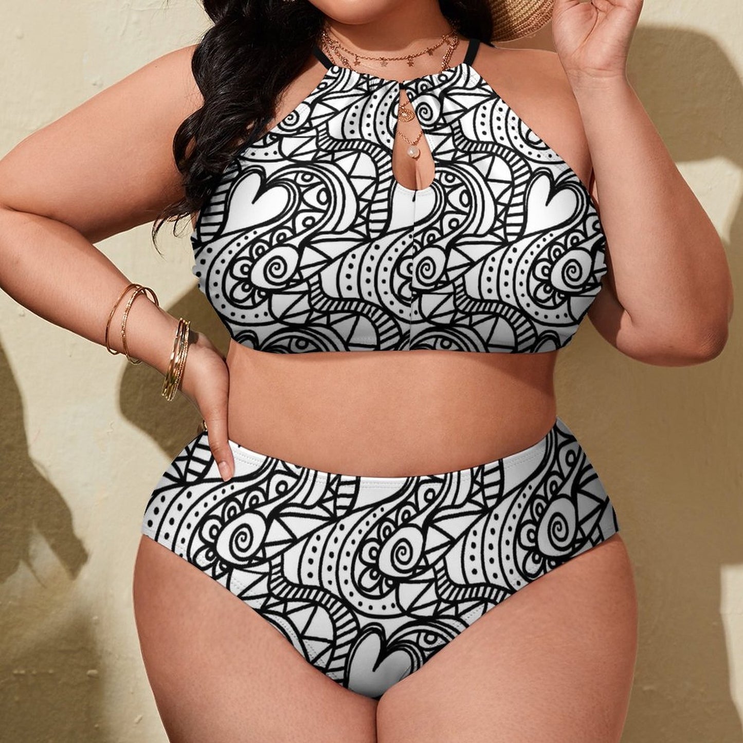 Plus Size Women's Two piece Swimsuit with High Neck Halter Top