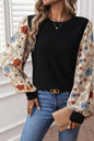Apricot Flower Puff Sleeve Patchwork Top
