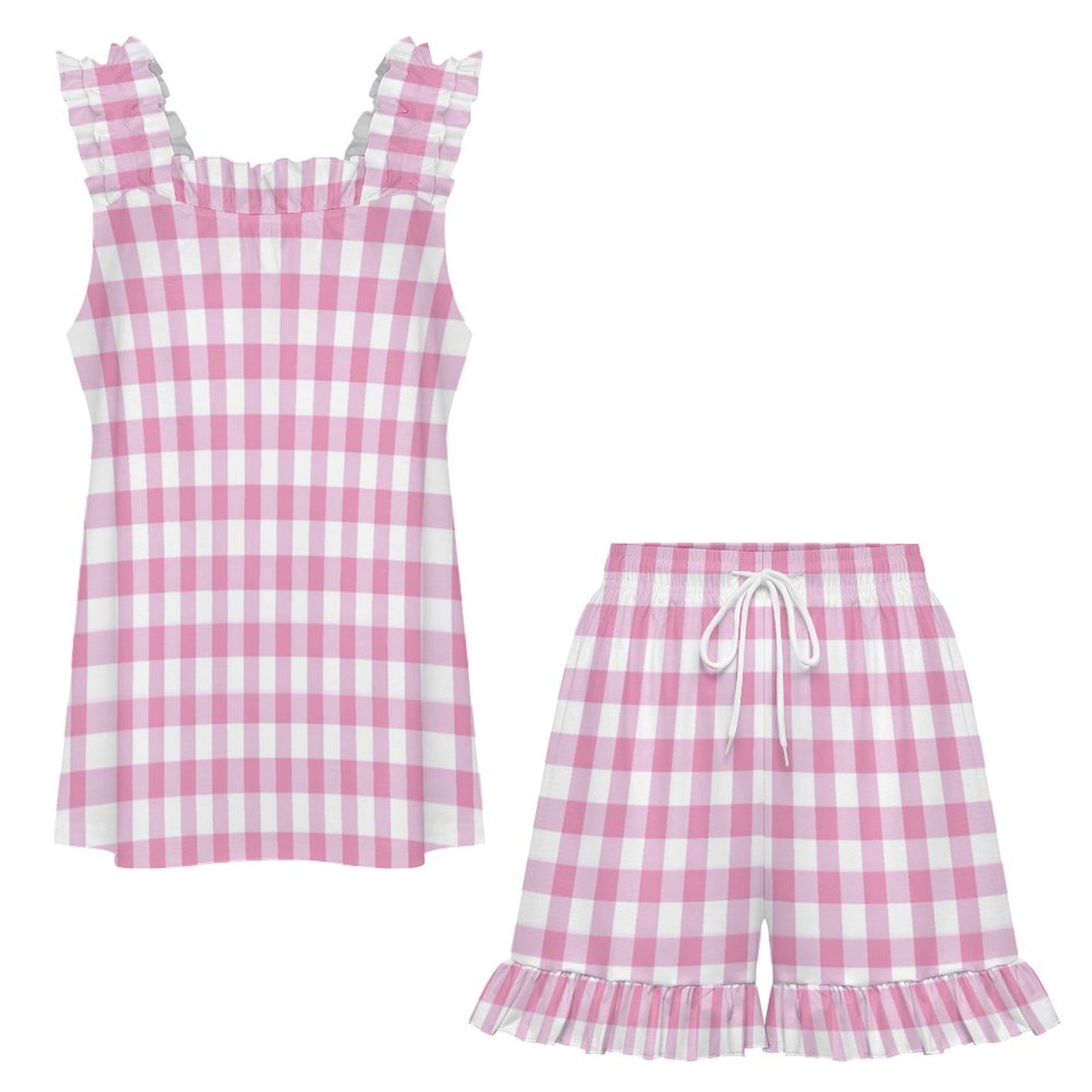 Ruffled Pajama Set Pink Stripes