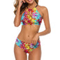 Women's Two piece Swimsuit with High Neck Halter Top Multicolor