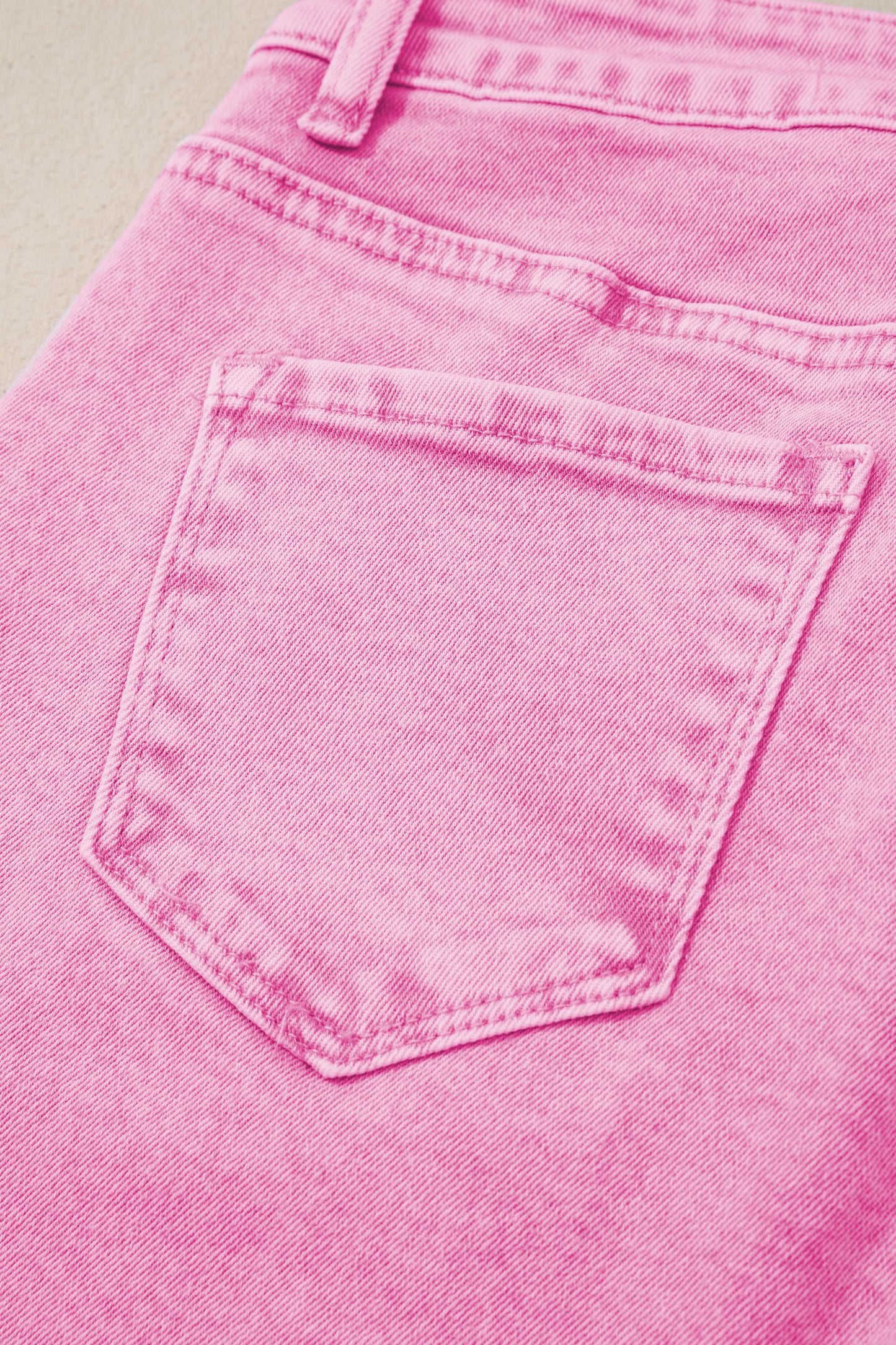 Pink Acid Wash High Waist Uneven Raw Hem Shift Jeans