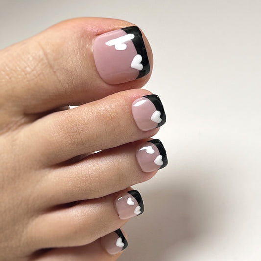 Black French foot nail piece White love Wholesale fake nail finished patch 365nails