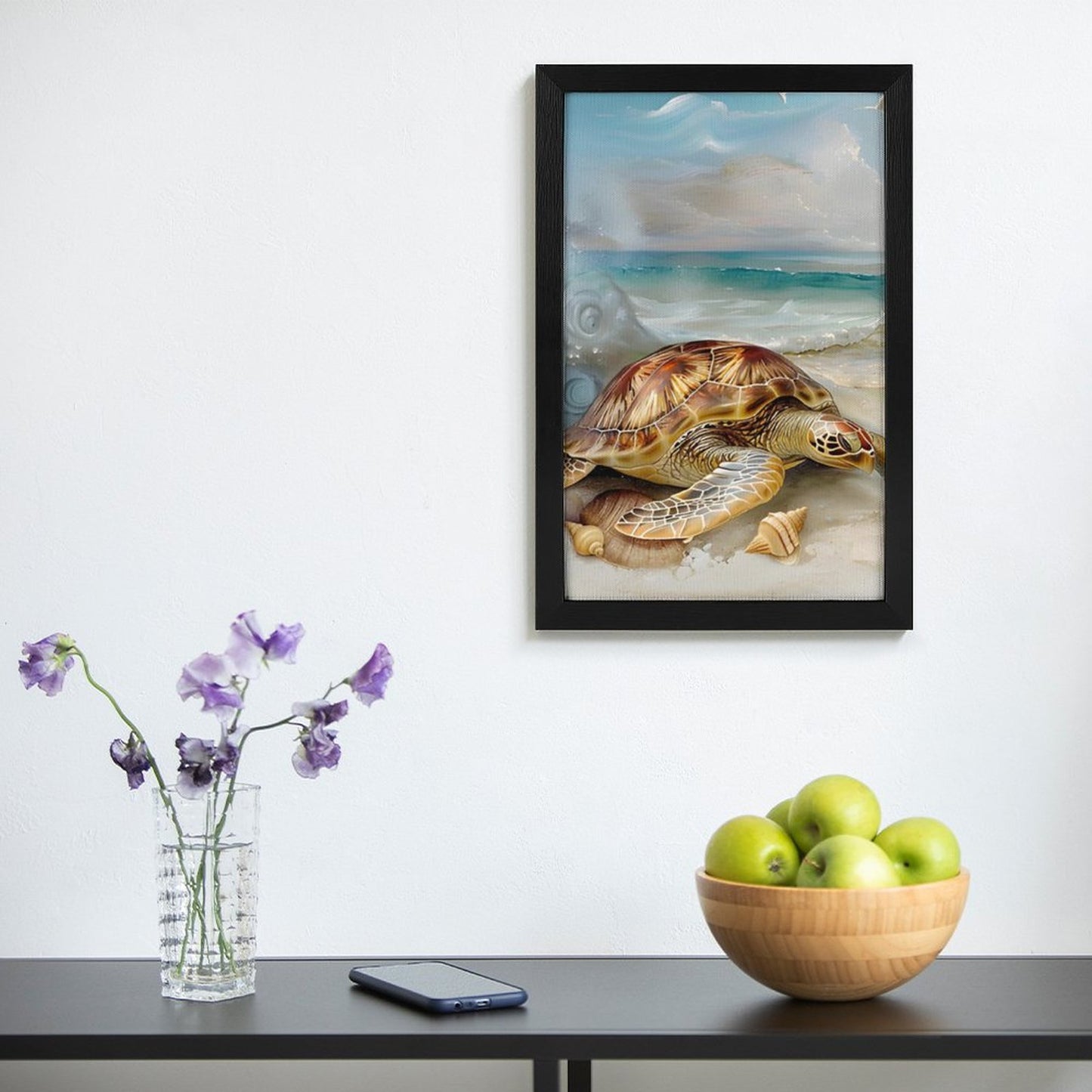 Modern Outer-Framed Vertical Canvas Art Print-Abstract Minimalist Decor - Turtle