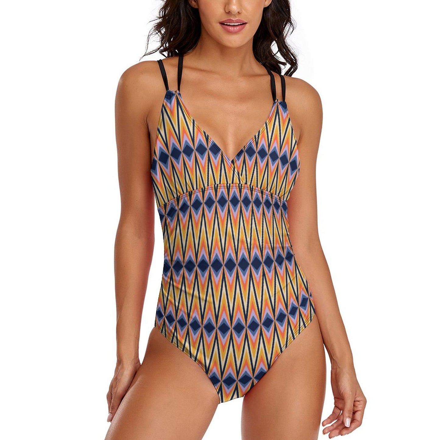Women's One Piece Swimsuit Tummy Control V Neck Swimwear Multicolor