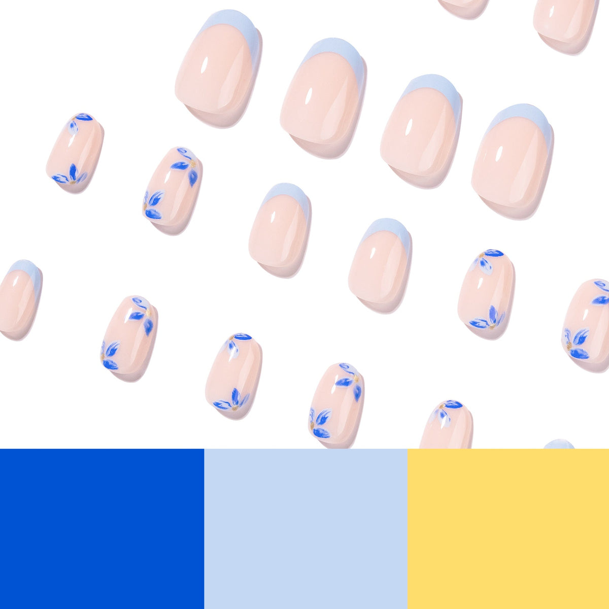 365nails: "Light Blue French Floral Oval" – Hand-painted Press-on Nails – Image 4