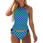 2-Piece Women's Tankini Set with High Neck Halter Top Blue