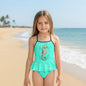 Girls One Piece Ruffle Strap Swimsuit - Seahorse