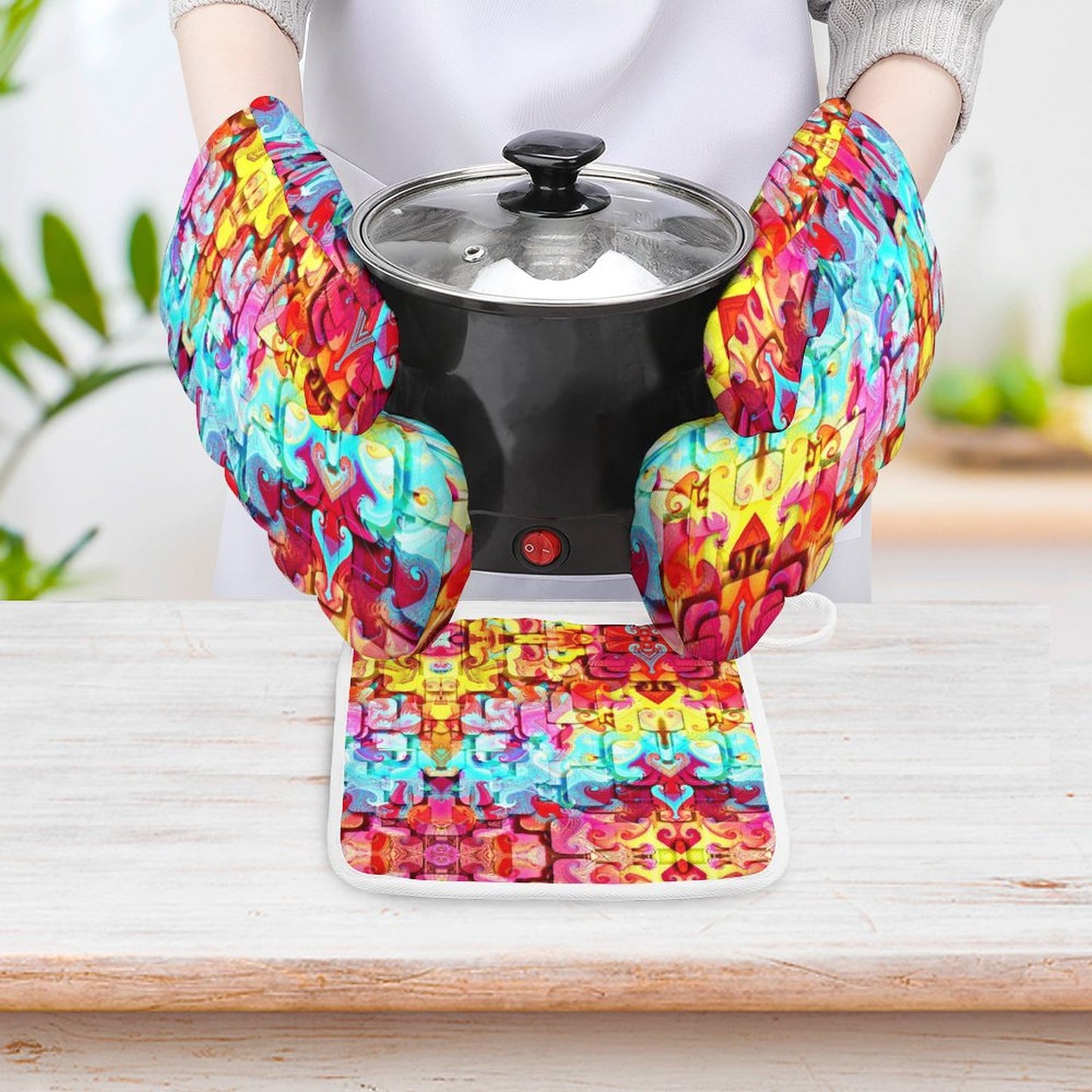 Oven Mitts & Pot Holder Set of 3 Colorful