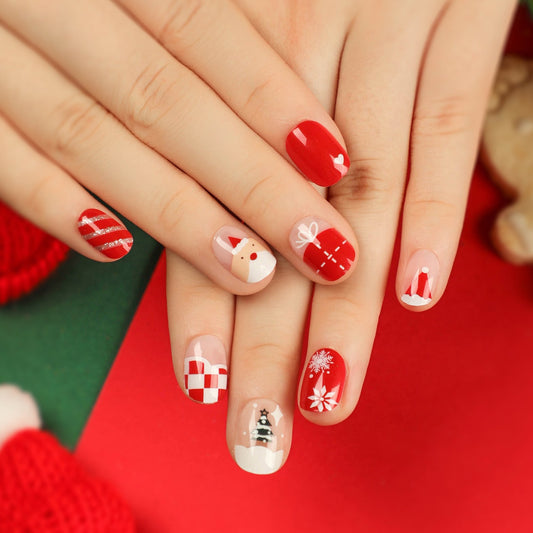 popular nails stickers, Christmas short nails patches, Press onable nails removable nails patches, finished – Image 2