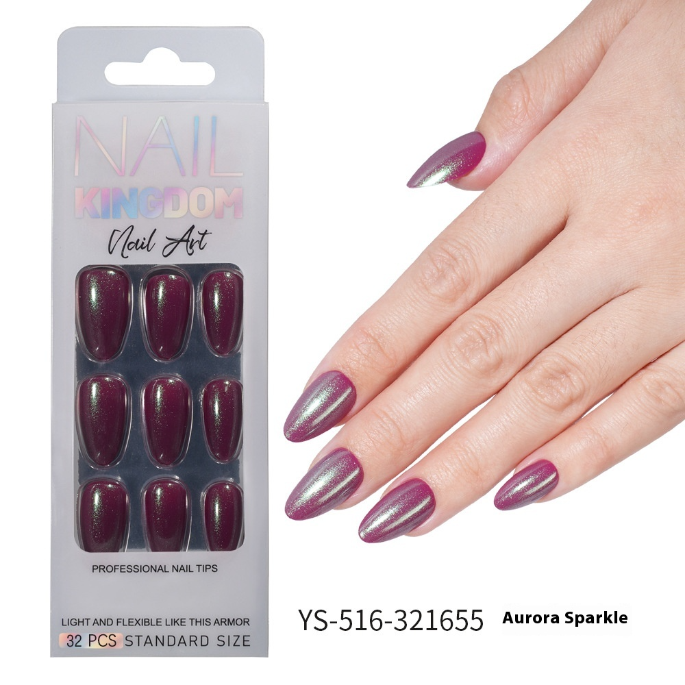 Press on nails Advanced Aurora Fine Flash Almond Short Nail Film Removable Fake Nail Prefabricated Solid Color – Image 15