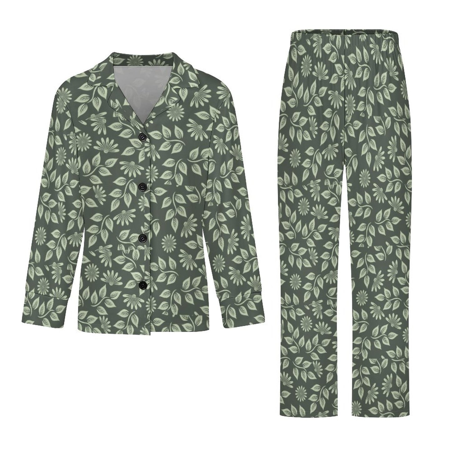 V-Neck Women Night Wear Suit Green Ivy