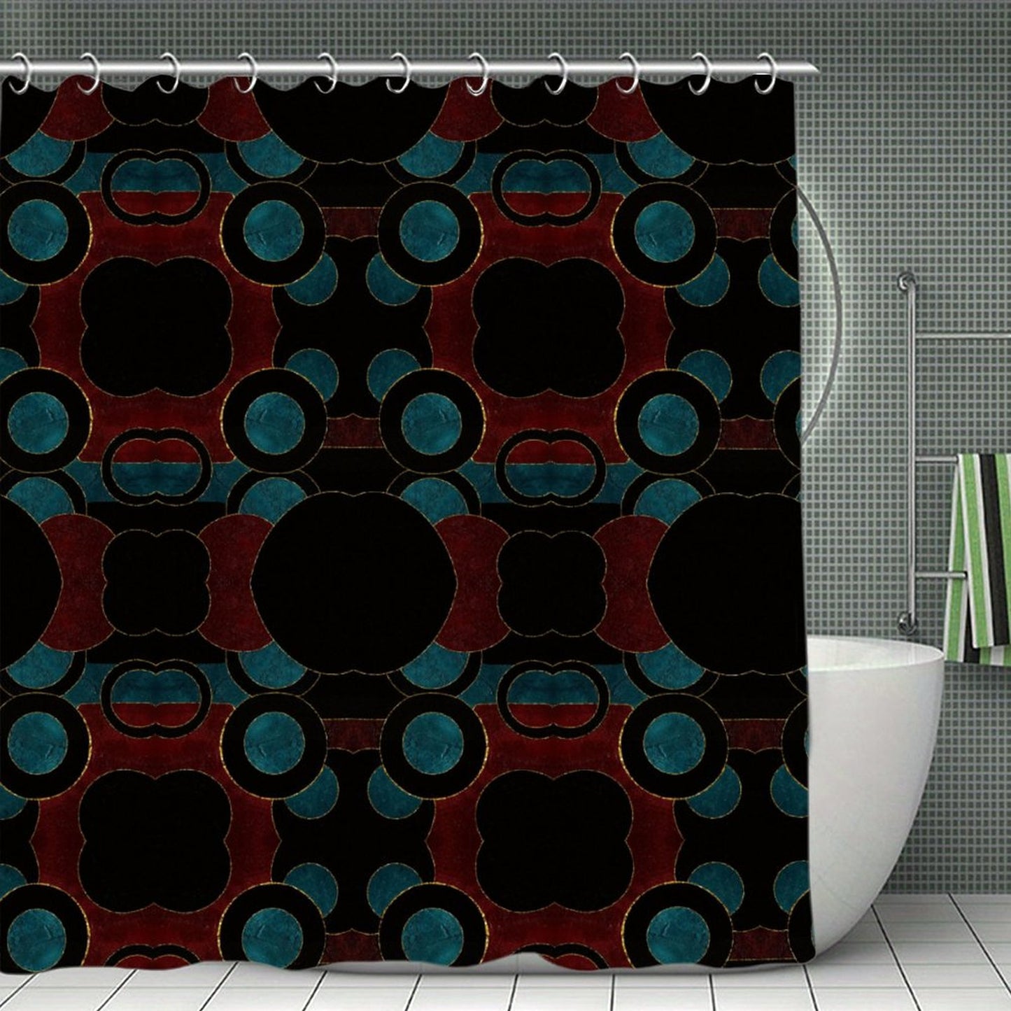 Waterproof Shower Curtain - Black Circles