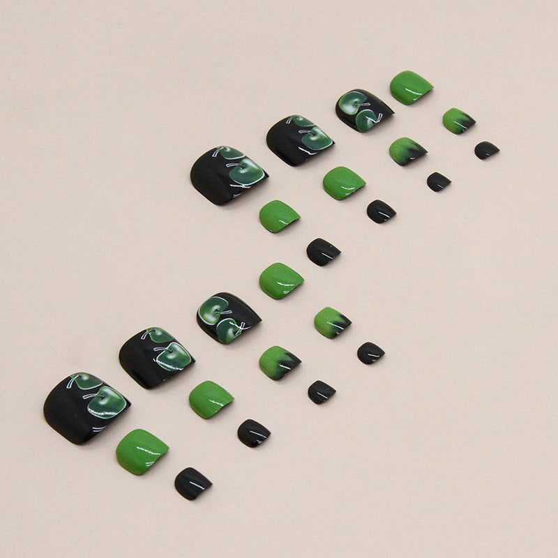 Press-on toenails style, fresh and natural, green apple vitality manicure, light green fake nails, fashion – Image 3
