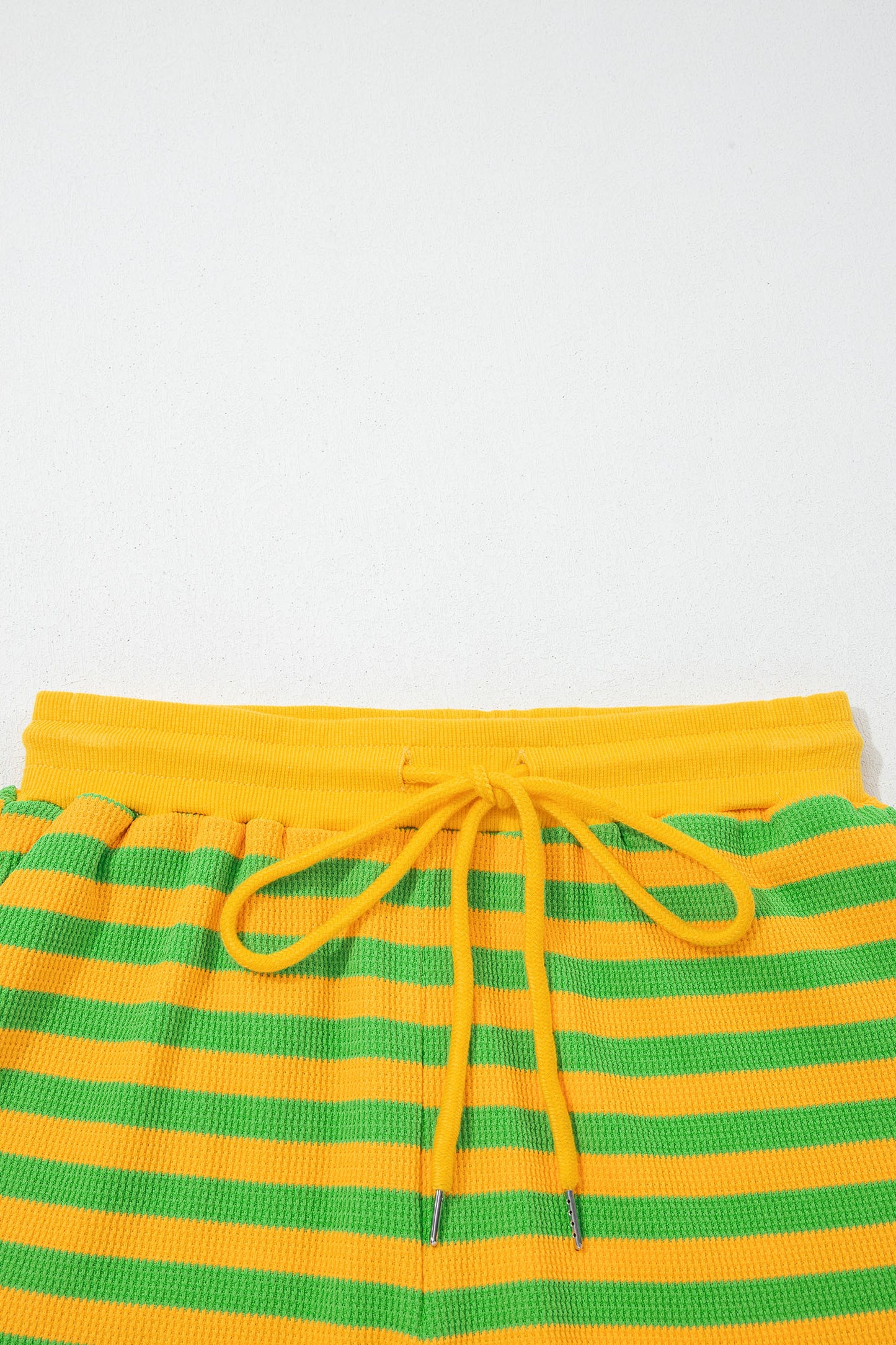 Yellow Stripe Puff Short Sleeve T Shirt Matching Shorts Set