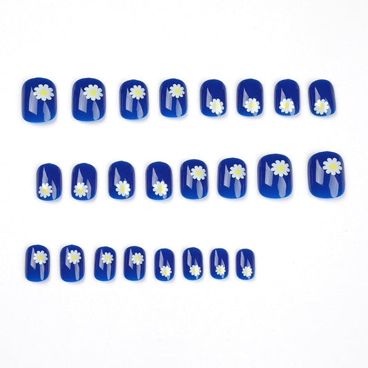 press on nails blue small daisy nails piece wholesale finished fake nails removable nails piece nails piece nails – Image 2