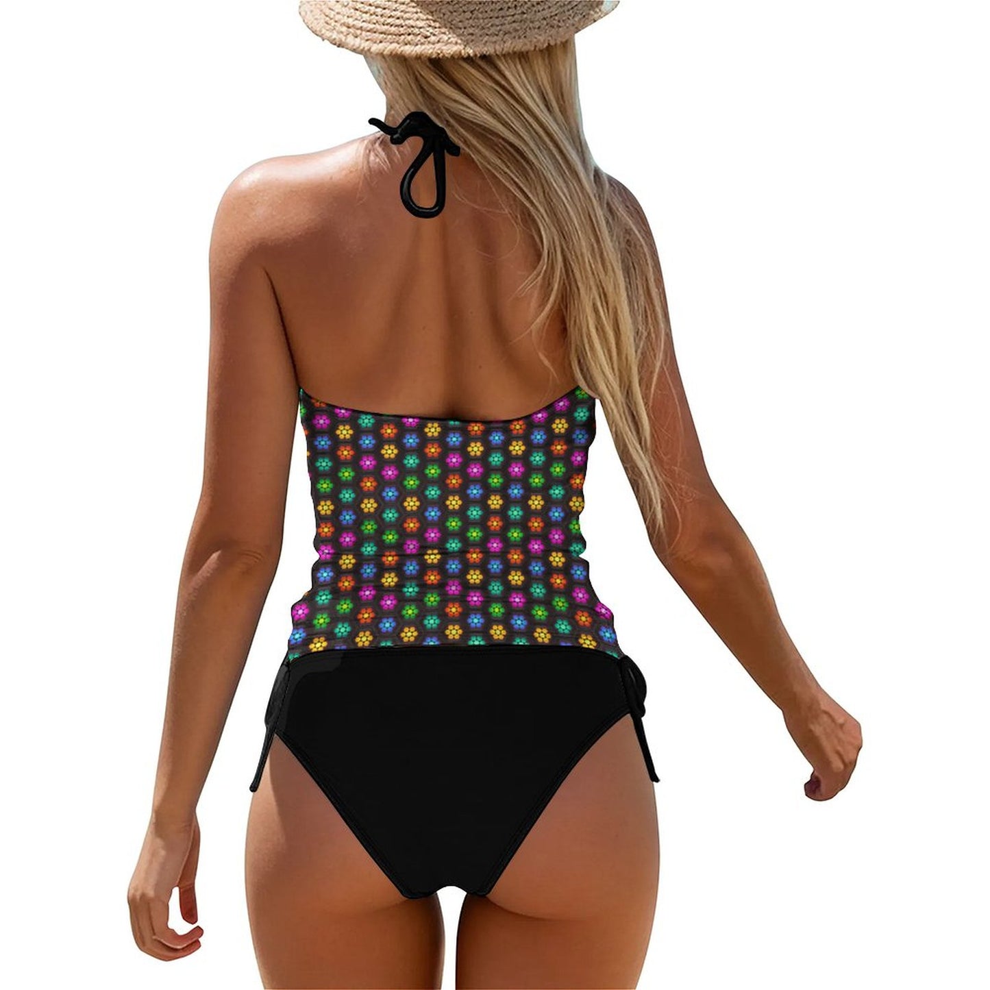 2-Piece Women's Tankini Set with High Neck Halter Top - Daisy