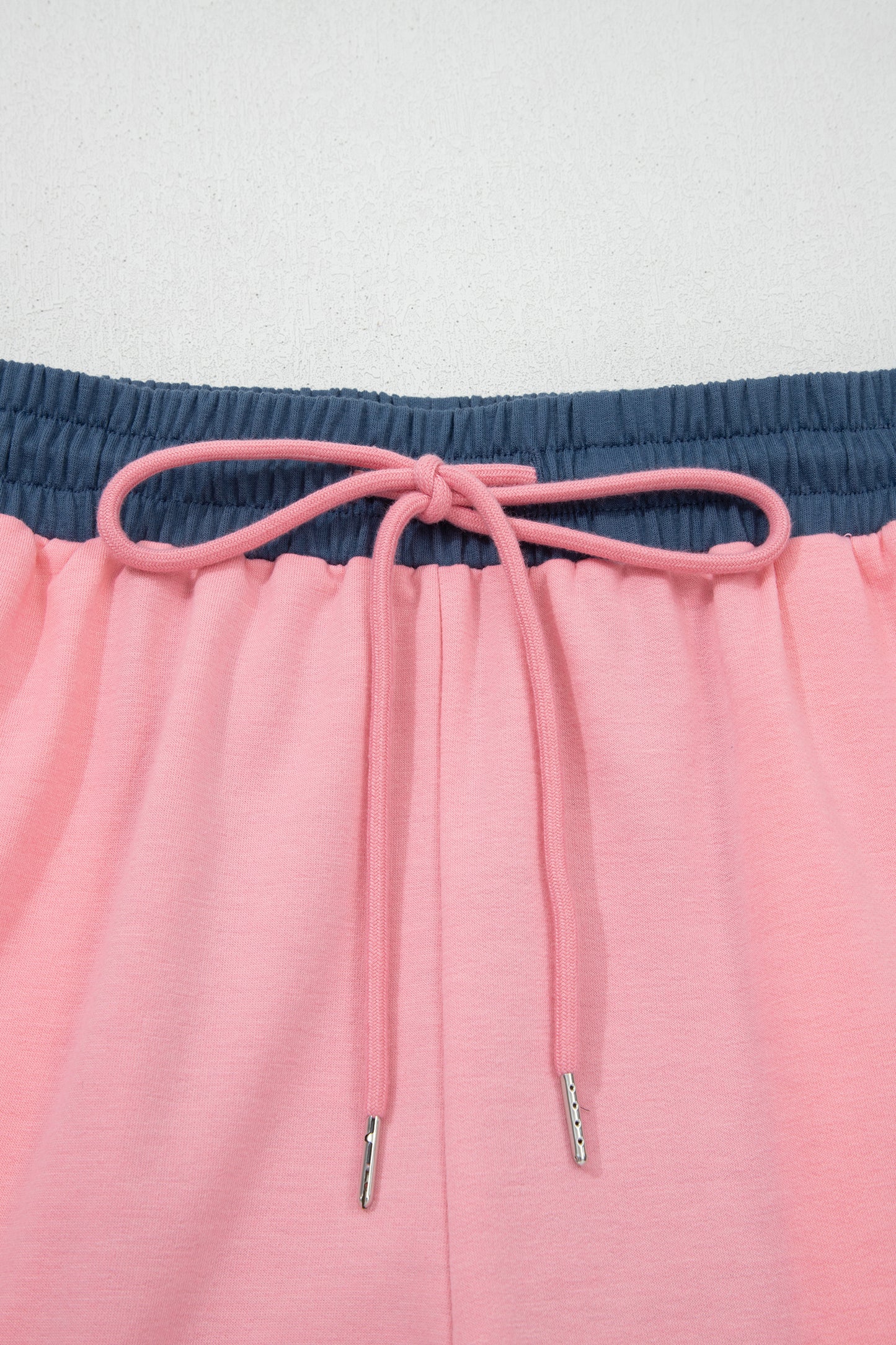 Pink Color Block Patchwork Varsity Striped Detail Drawstring Elastic Waist Shorts