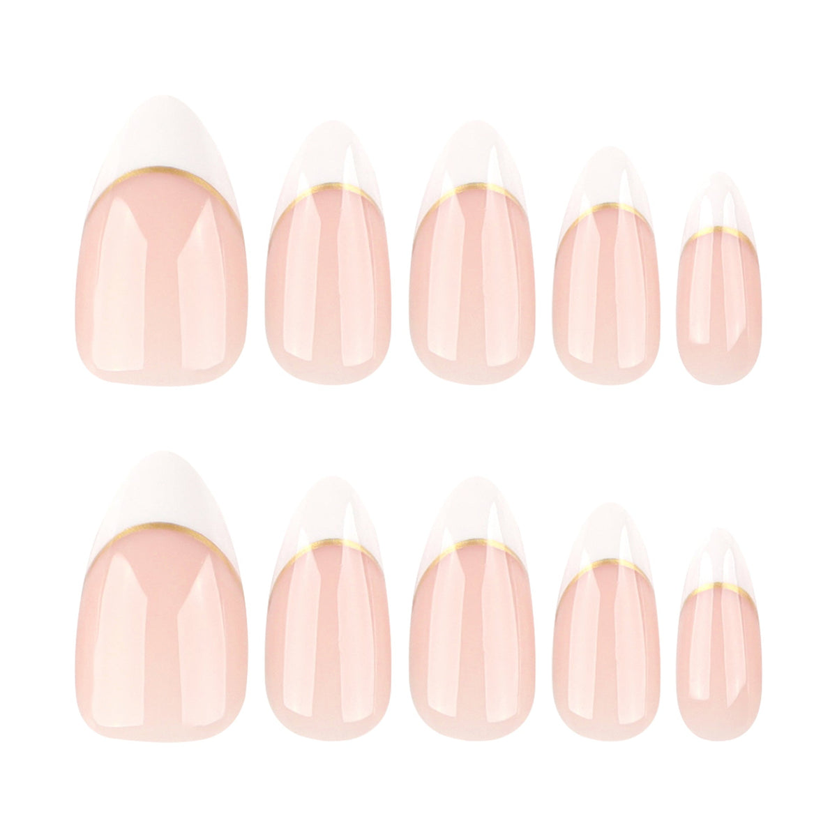 hot-selling simple French white edge press on nails short almond press on nails piece golden curve nail art fake – Image 5