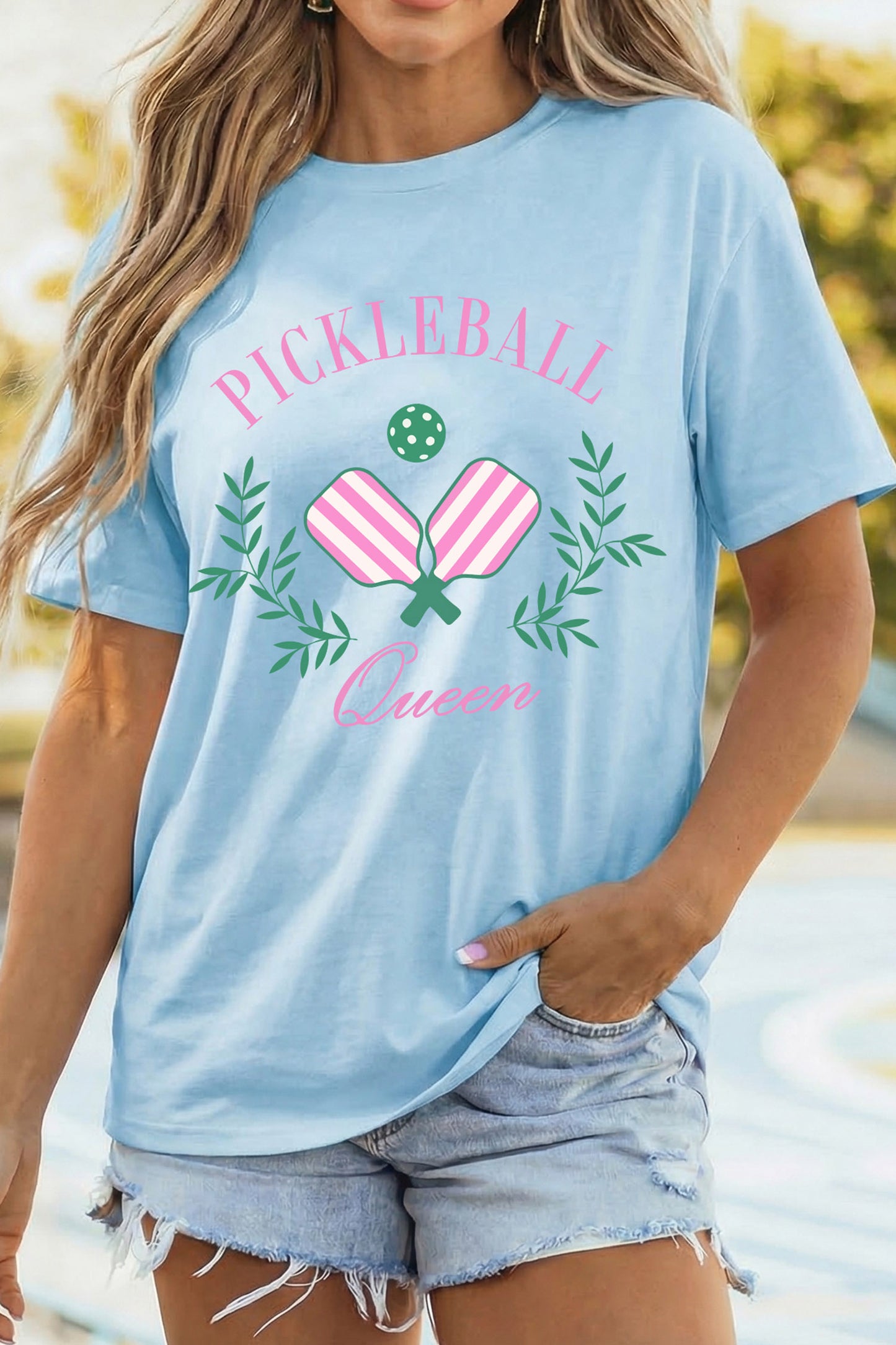 Light Blue PICKLEBALL Queen Relaxed Graphic Tee