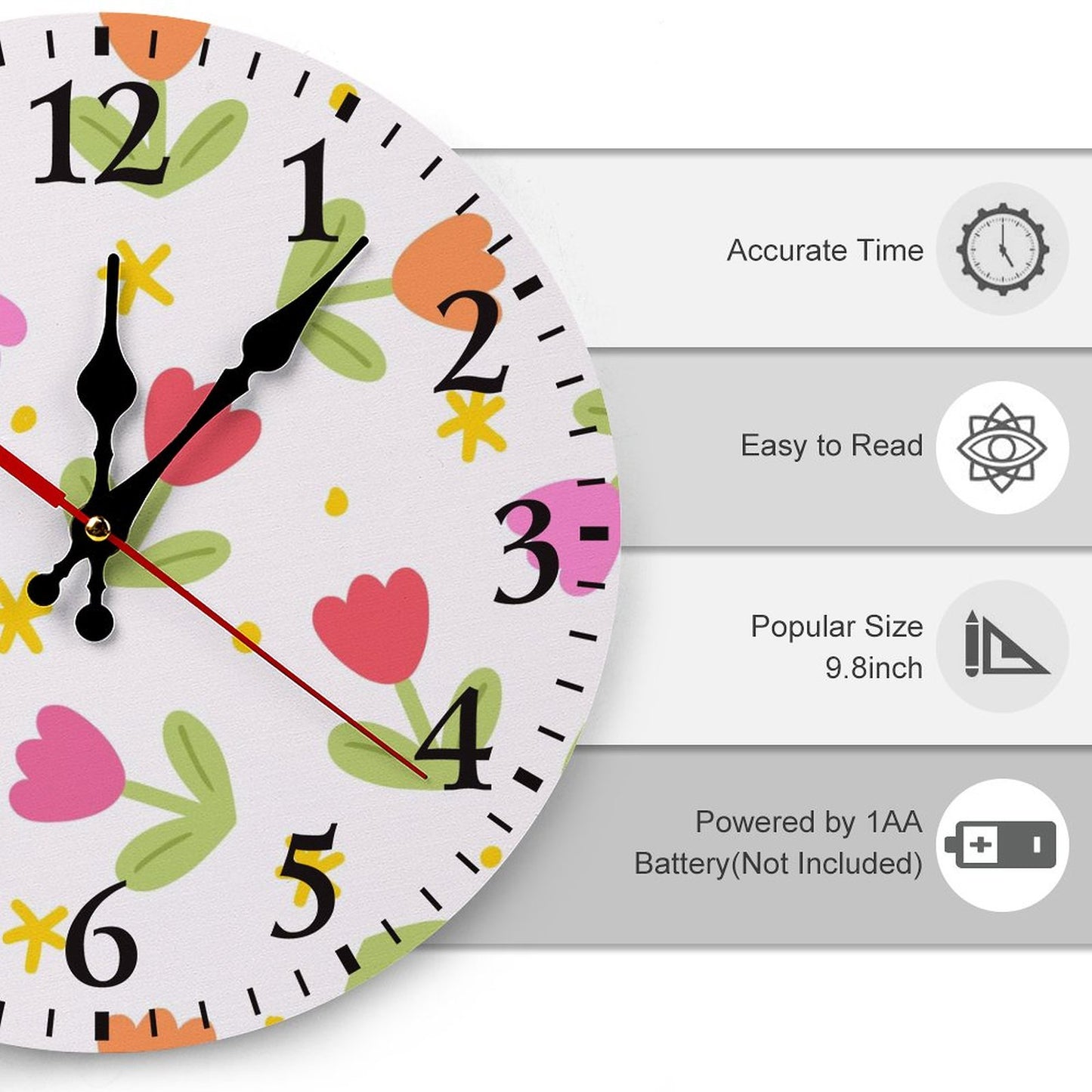 Modern Wooden Wall Clock - Tulips