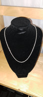 Sterling silver rope chain necklace is 16 inches long. It is made of 925 silver and has a twisted rope design.